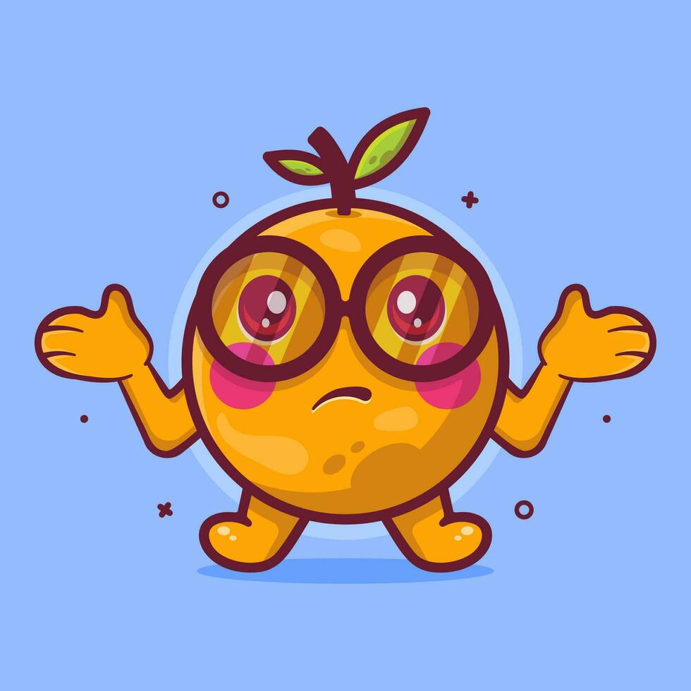 funny orange fruit character mascot with confused expression isolated cartoon in flat style design vector