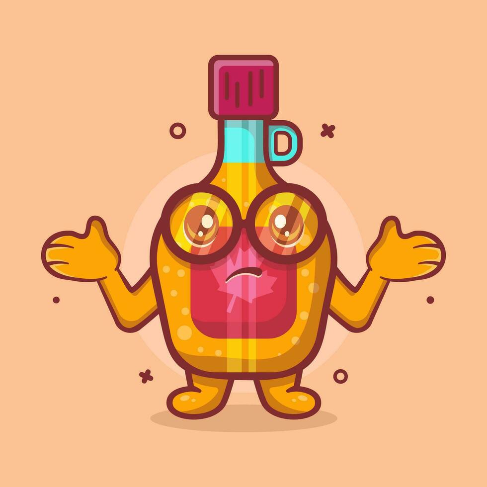 gracioso arce jarabe botella personaje mascota con confuso gesto aislado dibujos animados en plano estilo diseño vector