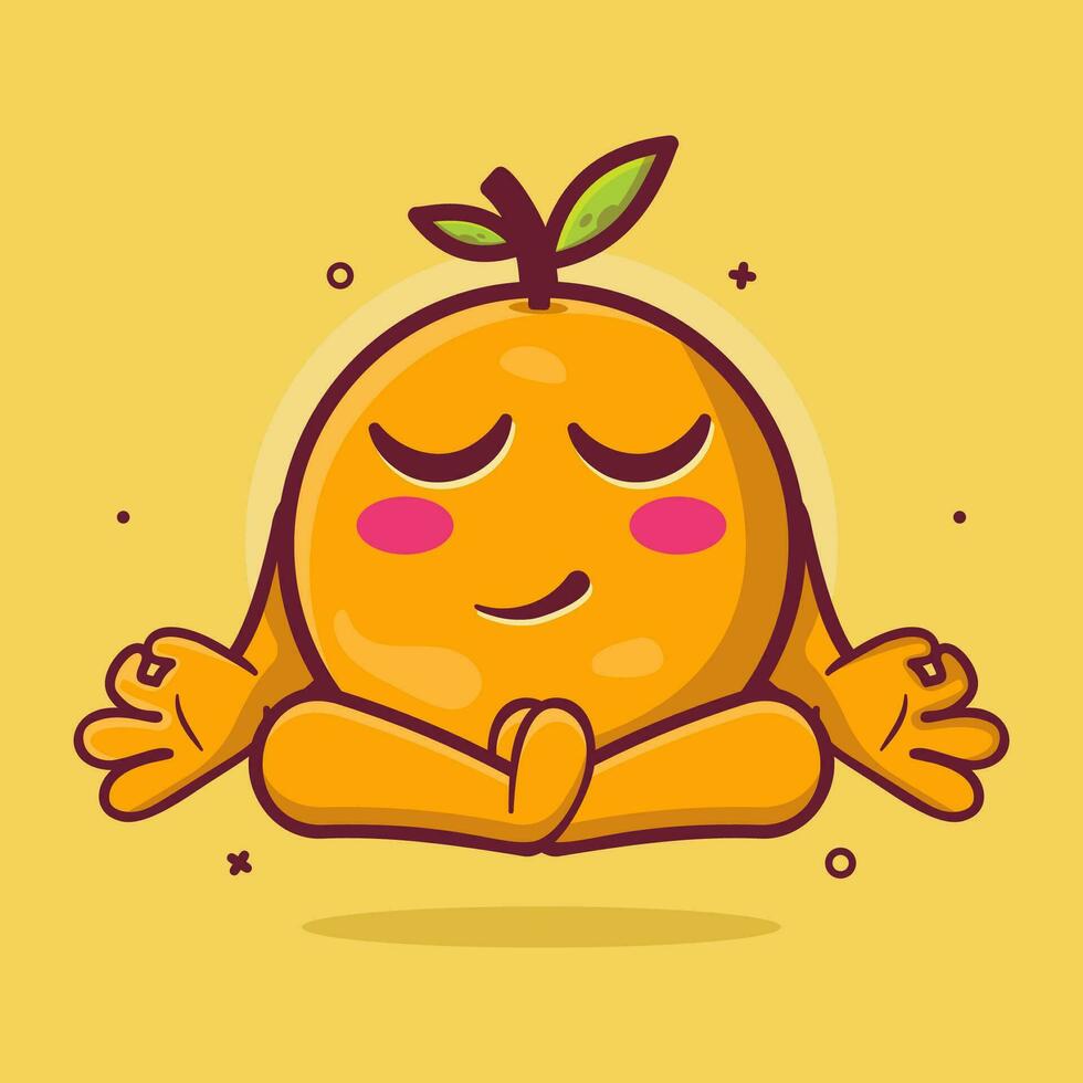 calm orange fruit character mascot with yoga meditation pose isolated cartoon in flat style design vector