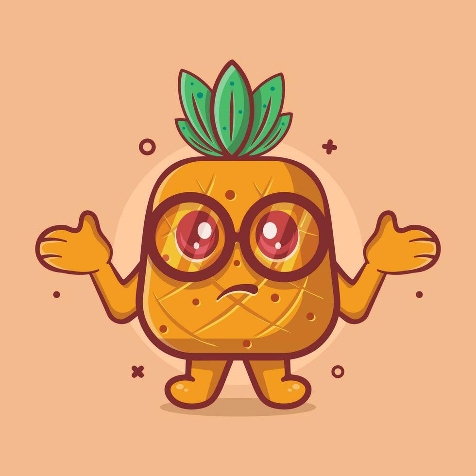 gracioso piña Fruta personaje mascota con confuso expresión aislado dibujos animados en plano estilo diseño vector