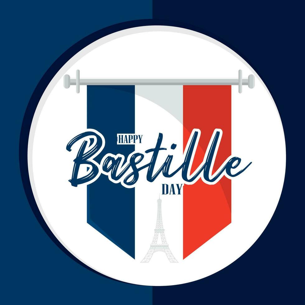 colgado francés bandera con silueta de eiffel torre punto de referencia Bastille día vector