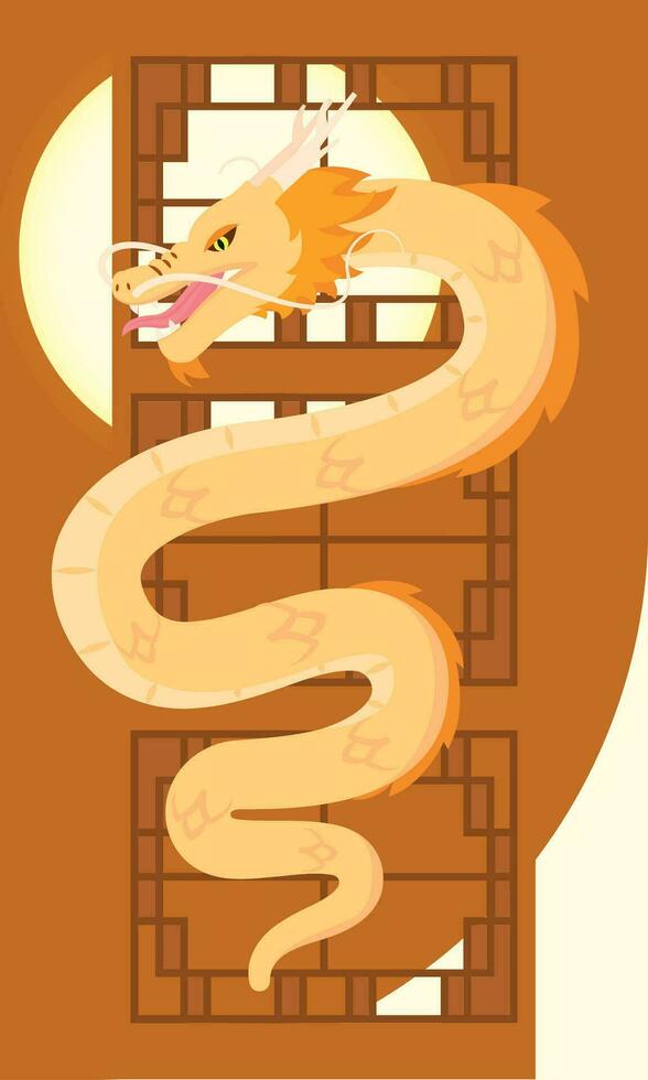 Isolated cute chinese dragon character on asian template Vector