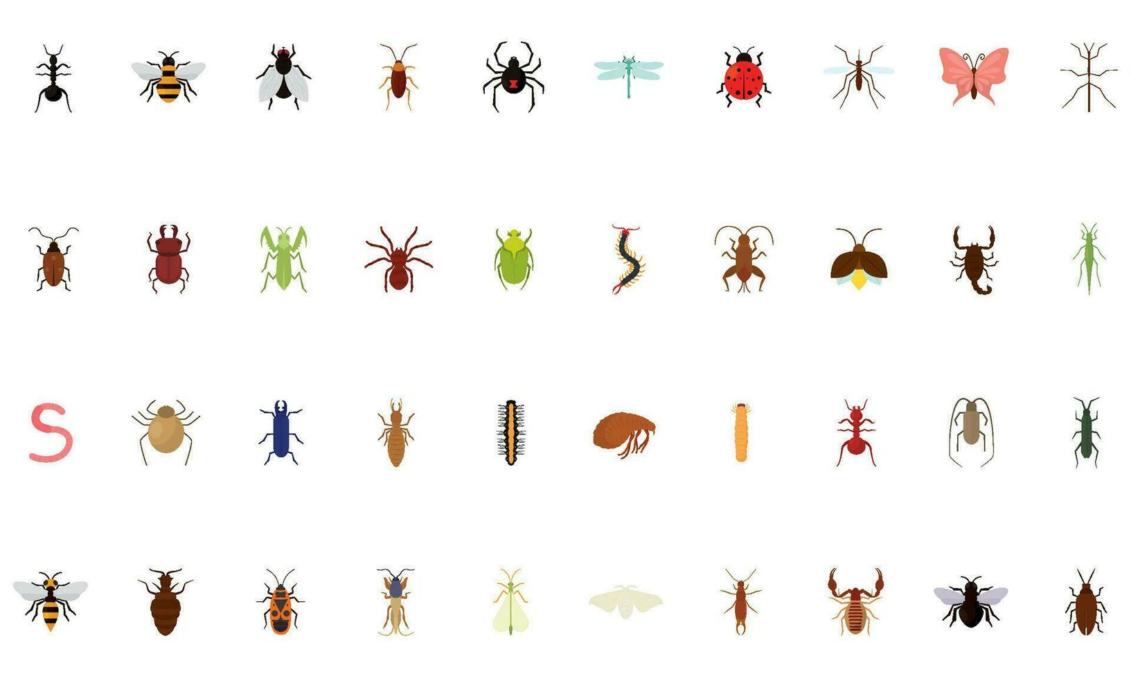 Set of different colored insect icons Vector