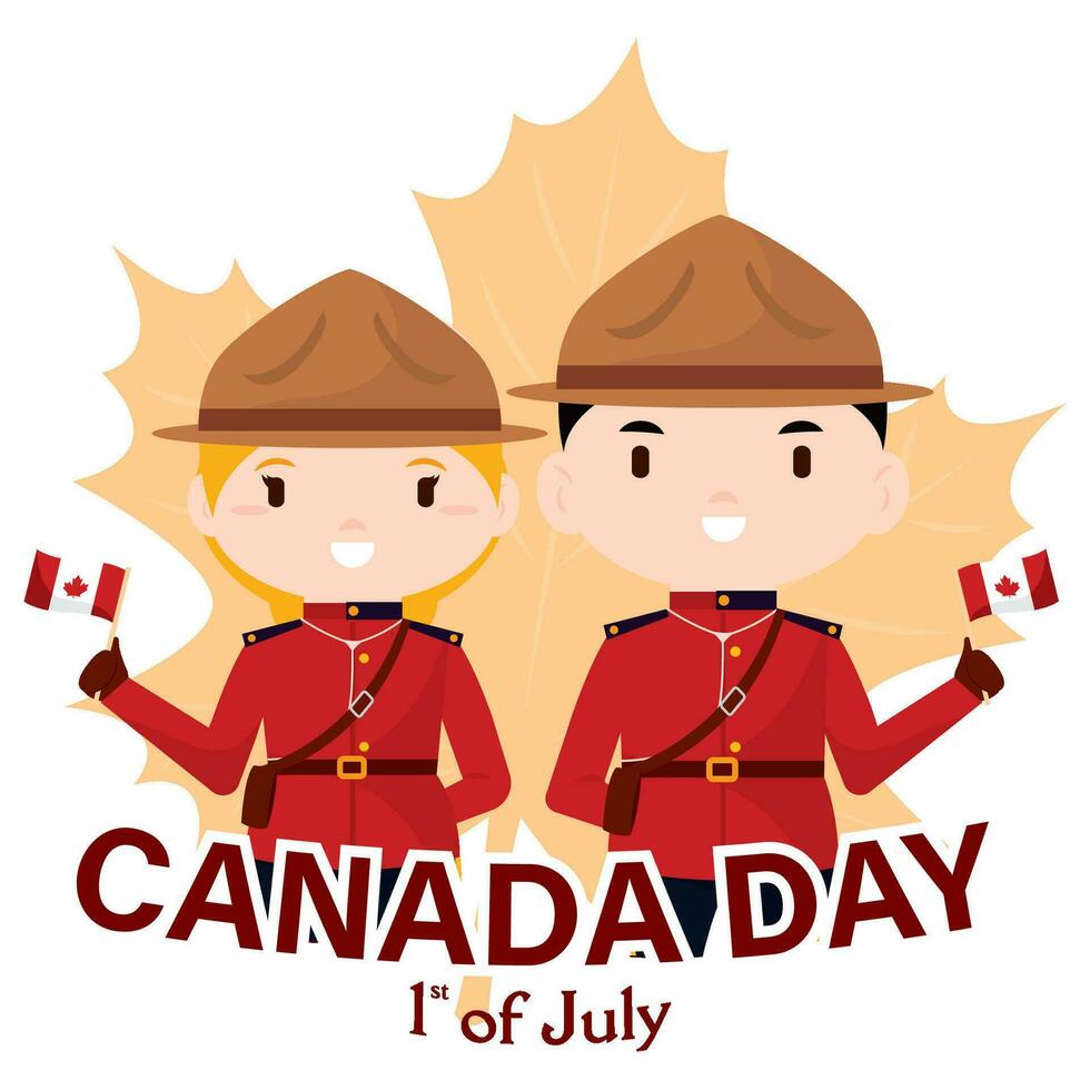 Happy Canada day poster Pair of forest ranger characters Vector