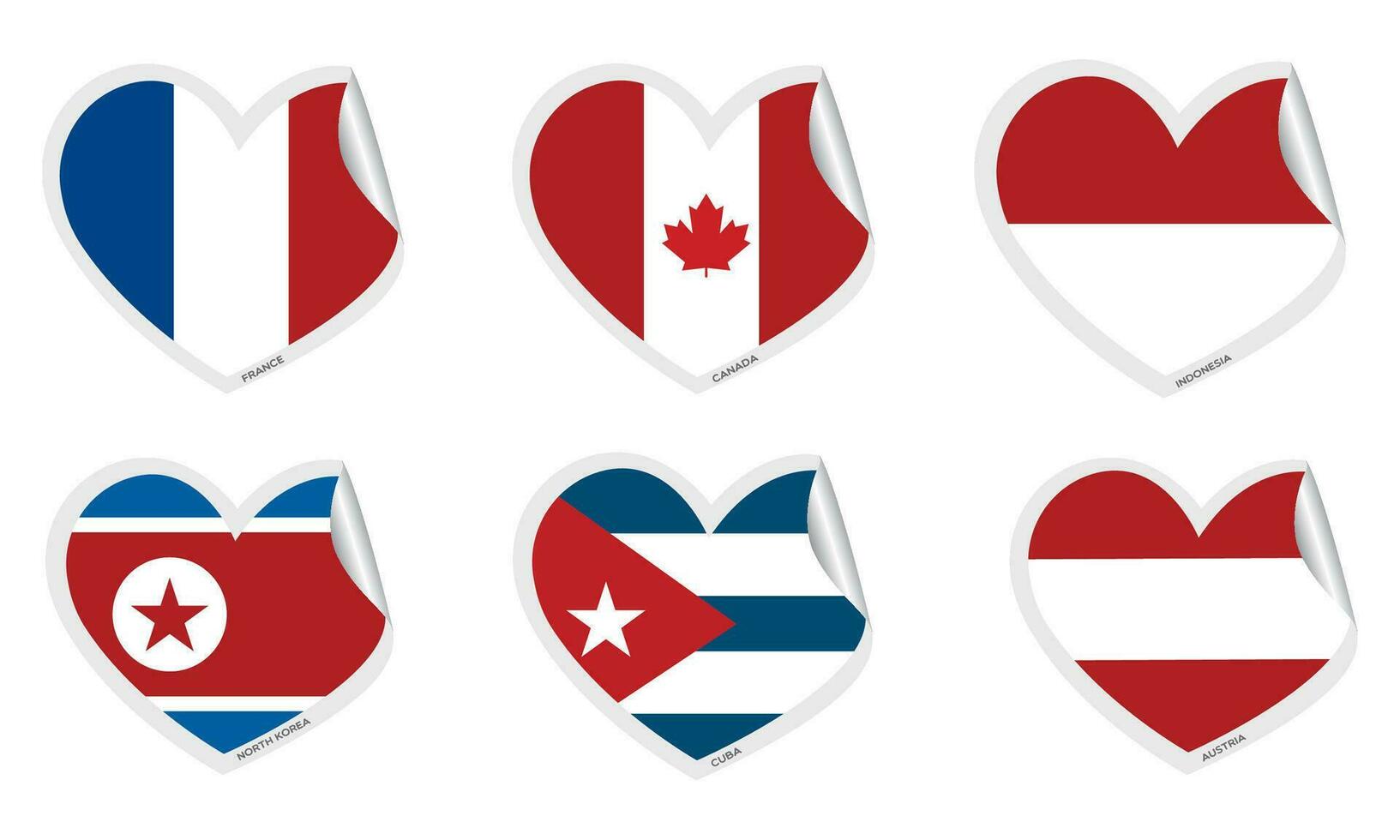 Set of heart shapes with different flags Vector