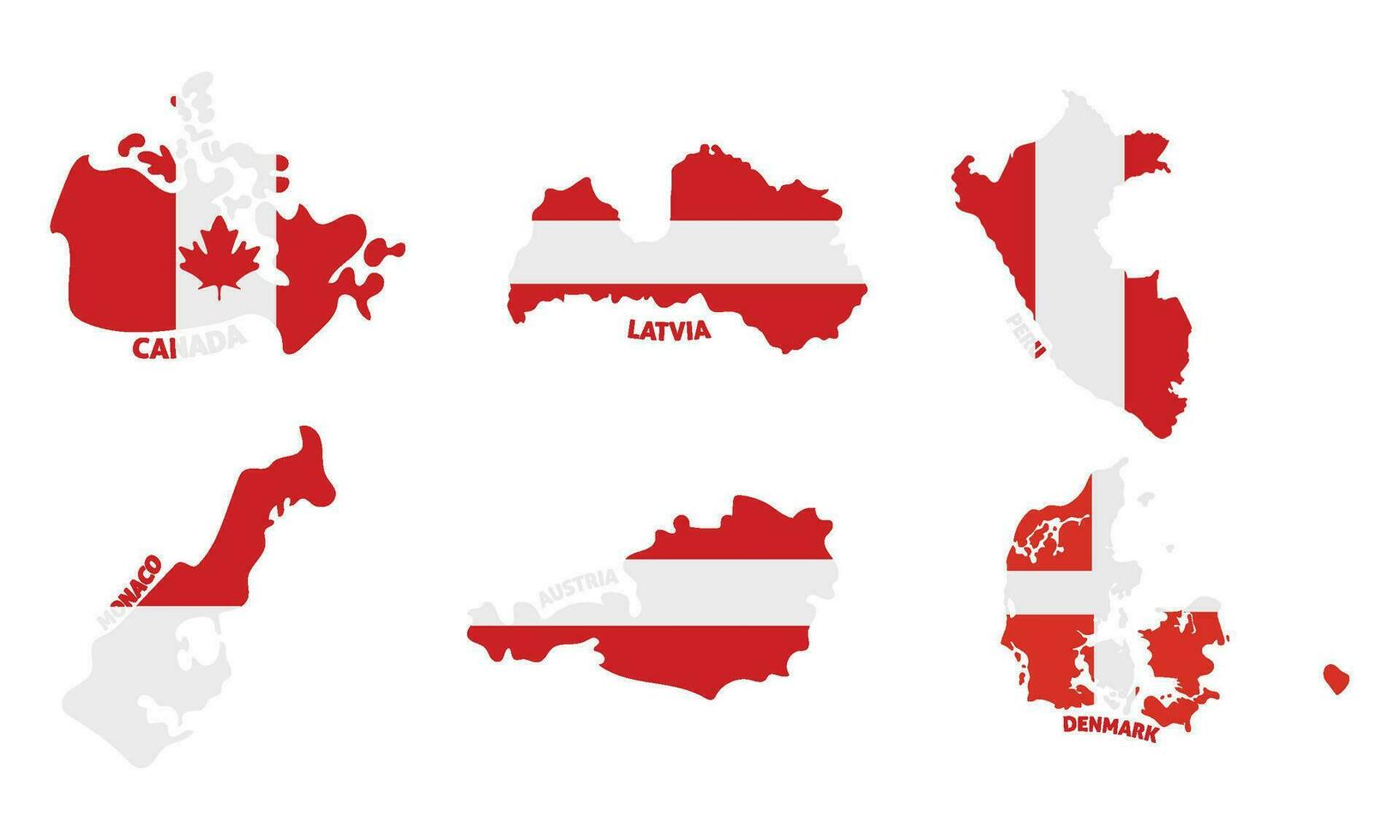 Set of colored country maps with its flags Vector