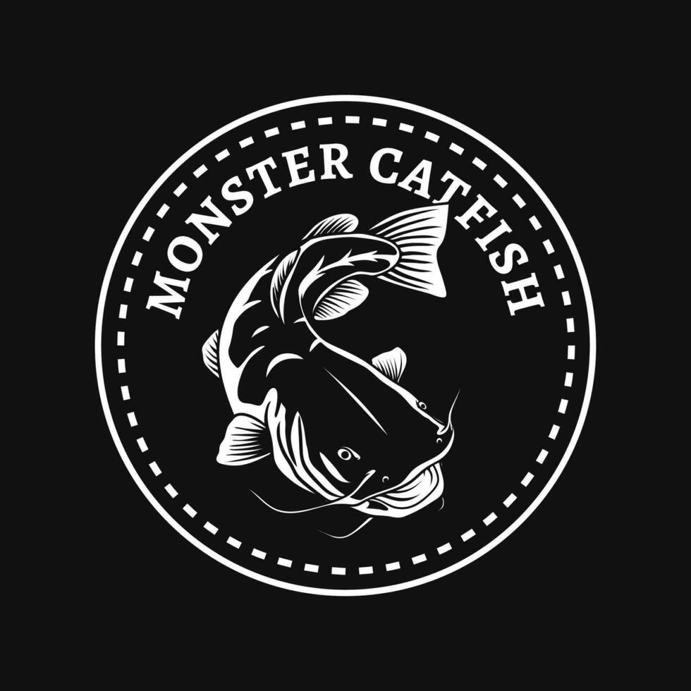 monster catfish badge logo design vector