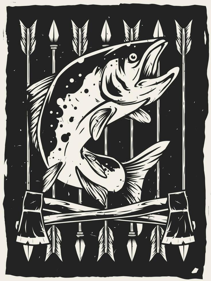 salmon wildlife poster for print vector