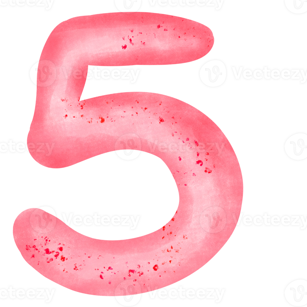 Watercolor Style Pink Number 5 Art png