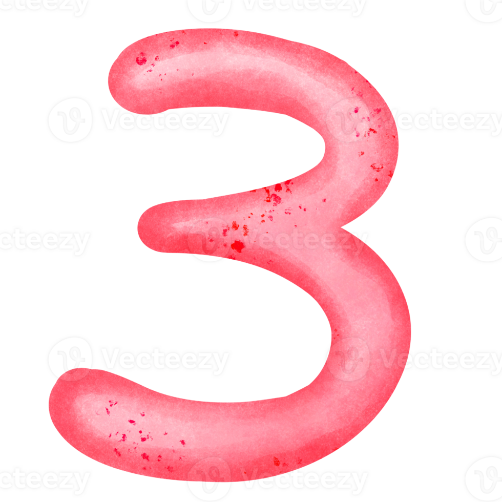 Watercolor Style Pink Number 3 Art png
