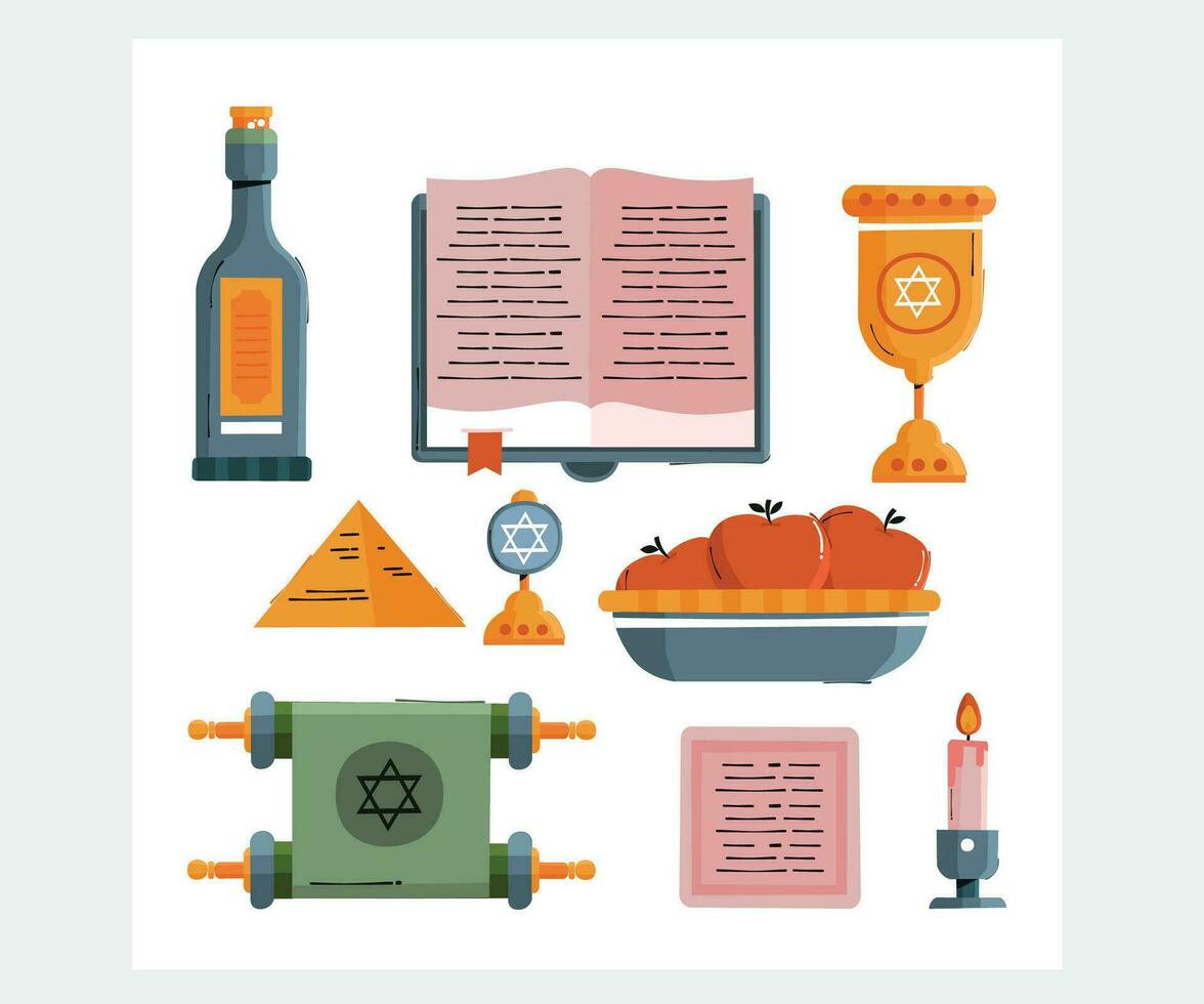 Flat Passover Elements Collection vector