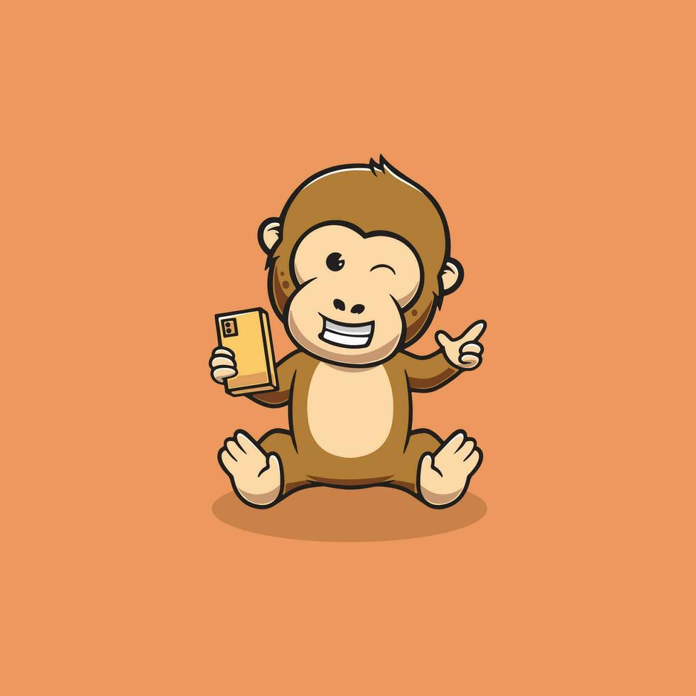Cute monkey Is a content creator cartoon illustration vector