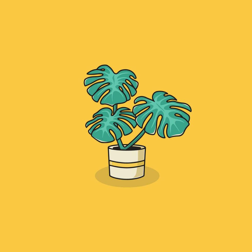 Simple beautiful monstera adanson cartoon illustration vector