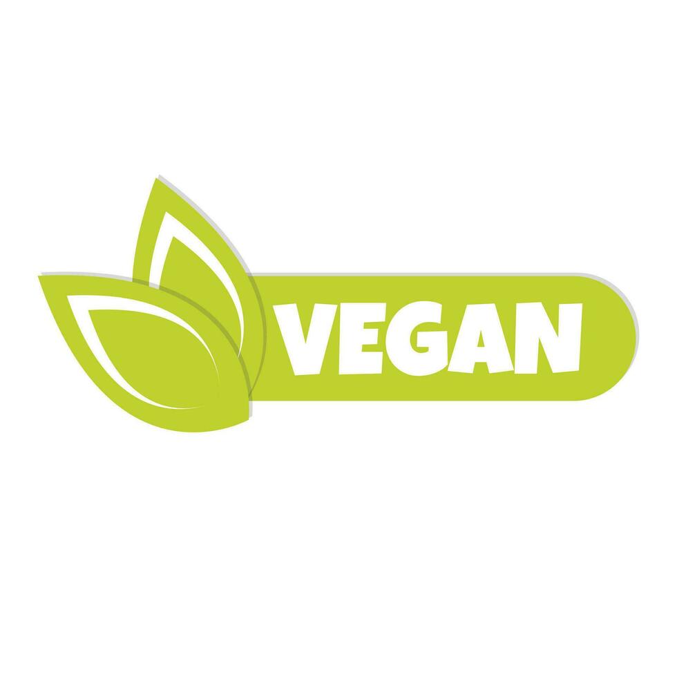 vegano pegatina, etiqueta, Insignia y logo. ecología icono. logo modelo con verde hojas para vegano restaurante o vegano producto. vector ilustración aislado en blanco antecedentes