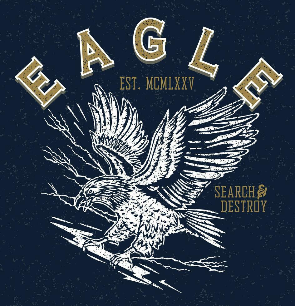 Vector illustration of eagle holding lightning. Design with lettering in college style. Art for prints, posters and etc.