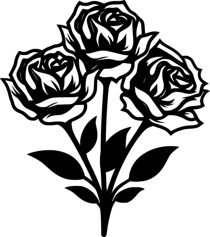 Roses - Black and White Isolated Icon - Vector illustration