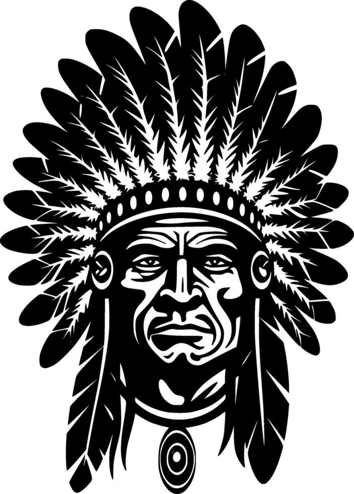 Indian Chief, Black and White Vector illustration