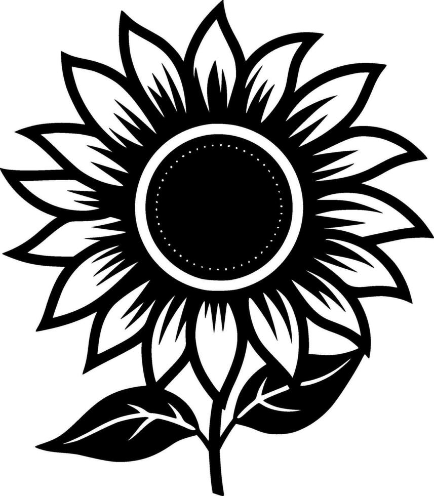 Sunflower, Black and White Vector illustration