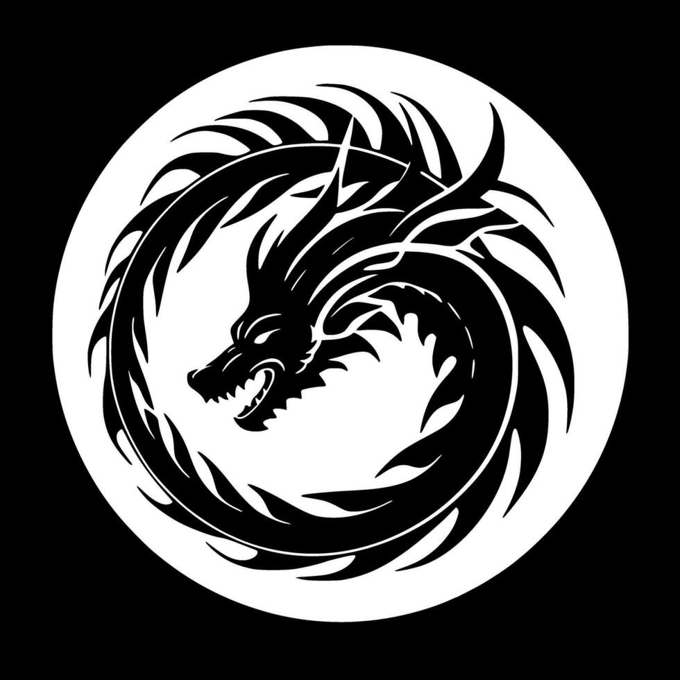 Dragon, Black and White Vector illustration