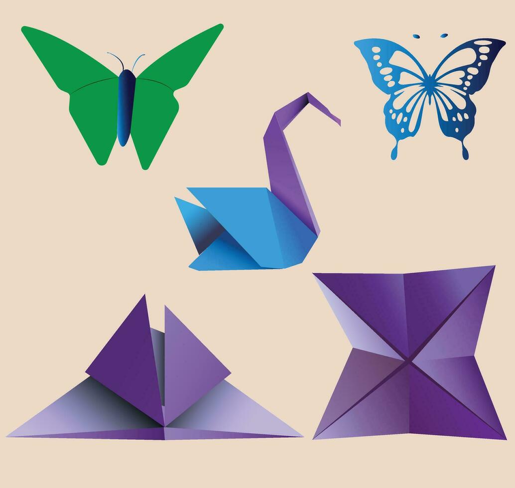 vector papel diseño elementos son mariposas, patos, estrella en diferente color.