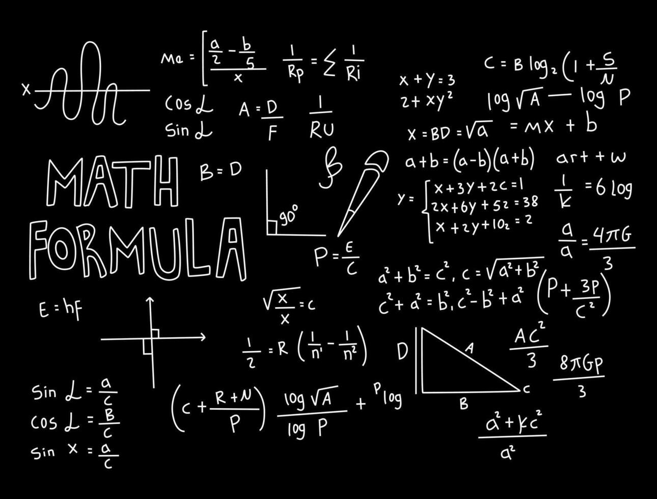 ilustración realista del fondo de la pizarra de matemáticas vector