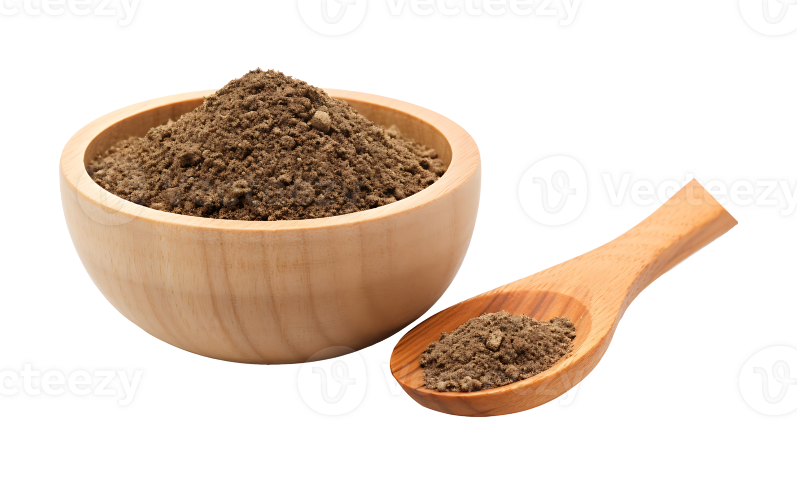 Fresh organic delicious cubeb pepper powder isolated on transparent