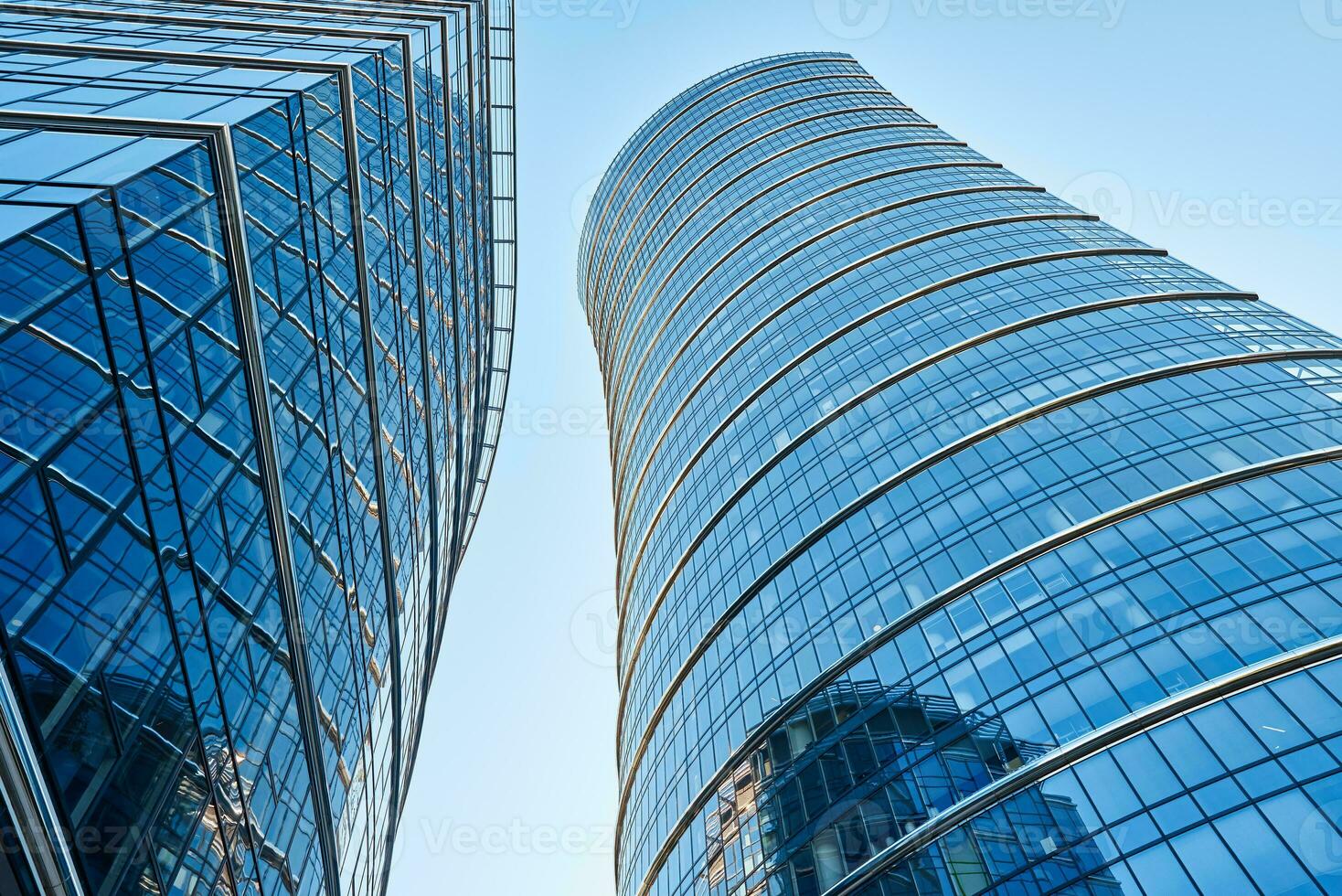 Glass facade of high rise building with geometric lines. Modern architecture photo