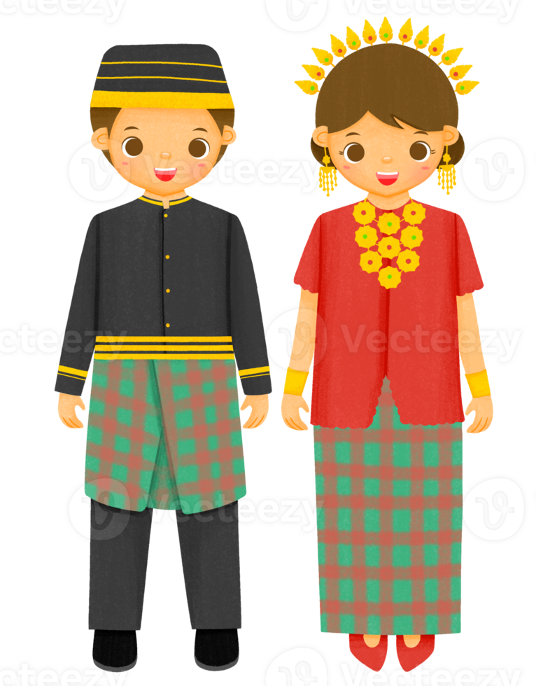 Couple Wearing Indonesia Traditional Cloth png