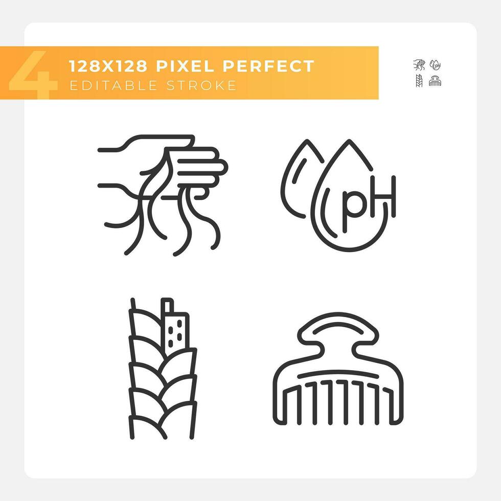 Pixel perfect black icons collection representing haircare, customizable thin linear illustration. vector