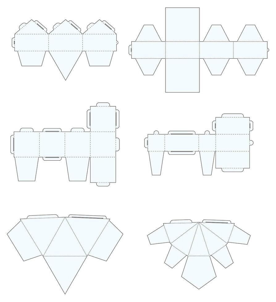 Editable collection Foldable Box Die Cut Cube Template Blueprint Layout with Cutting and Scoring Lines Vector Draw Graphic Design