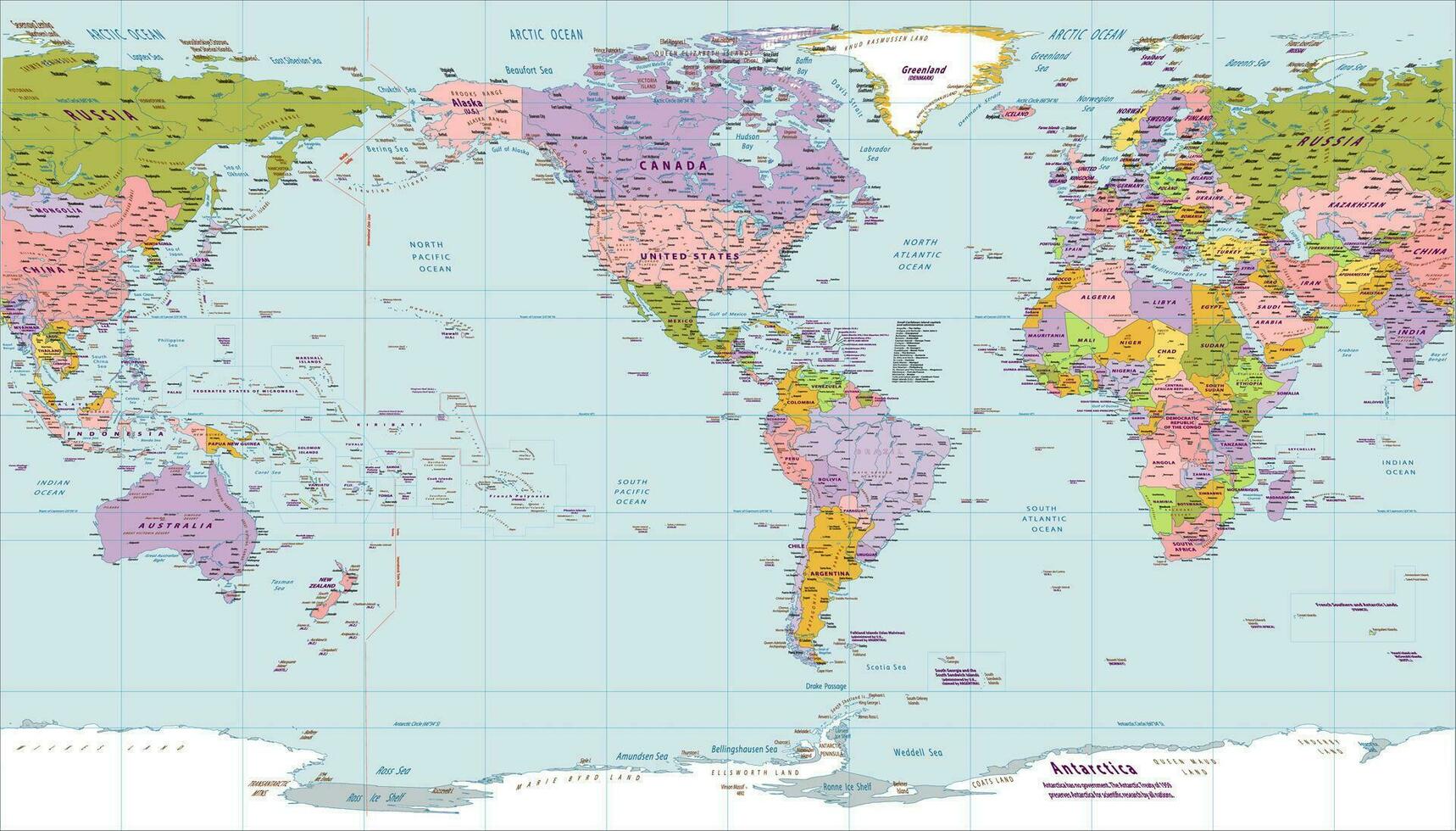 Political world map America centered Patterson projection vector