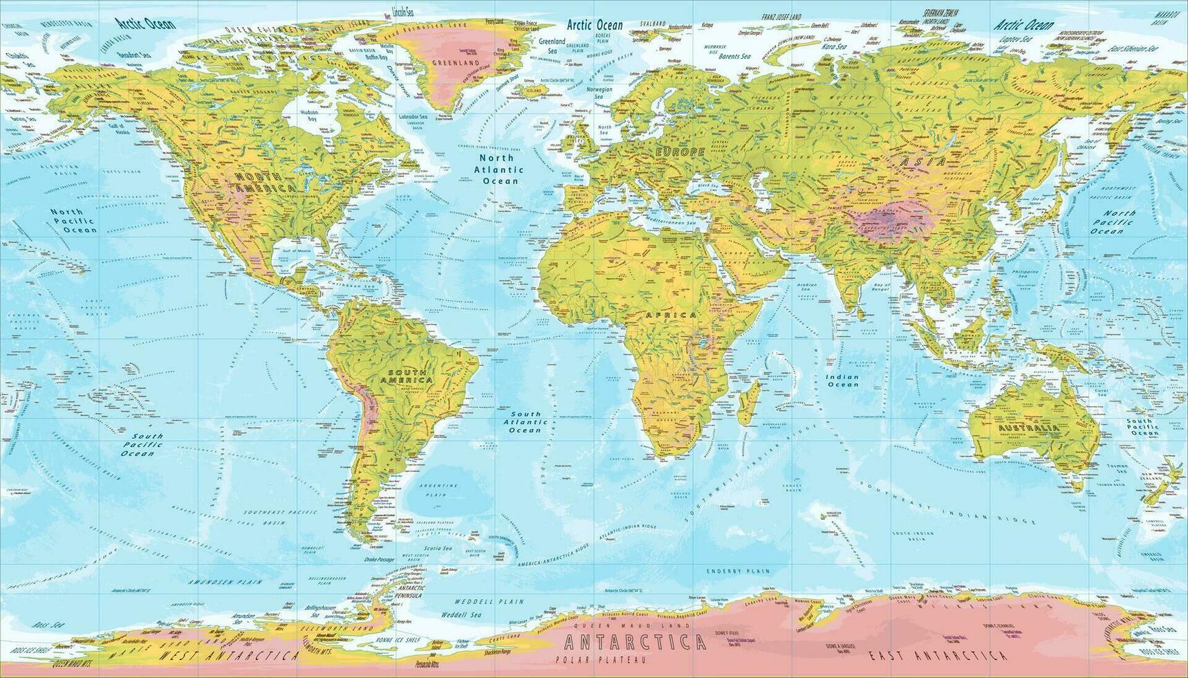 Detailed physical world map Patterson projection vector