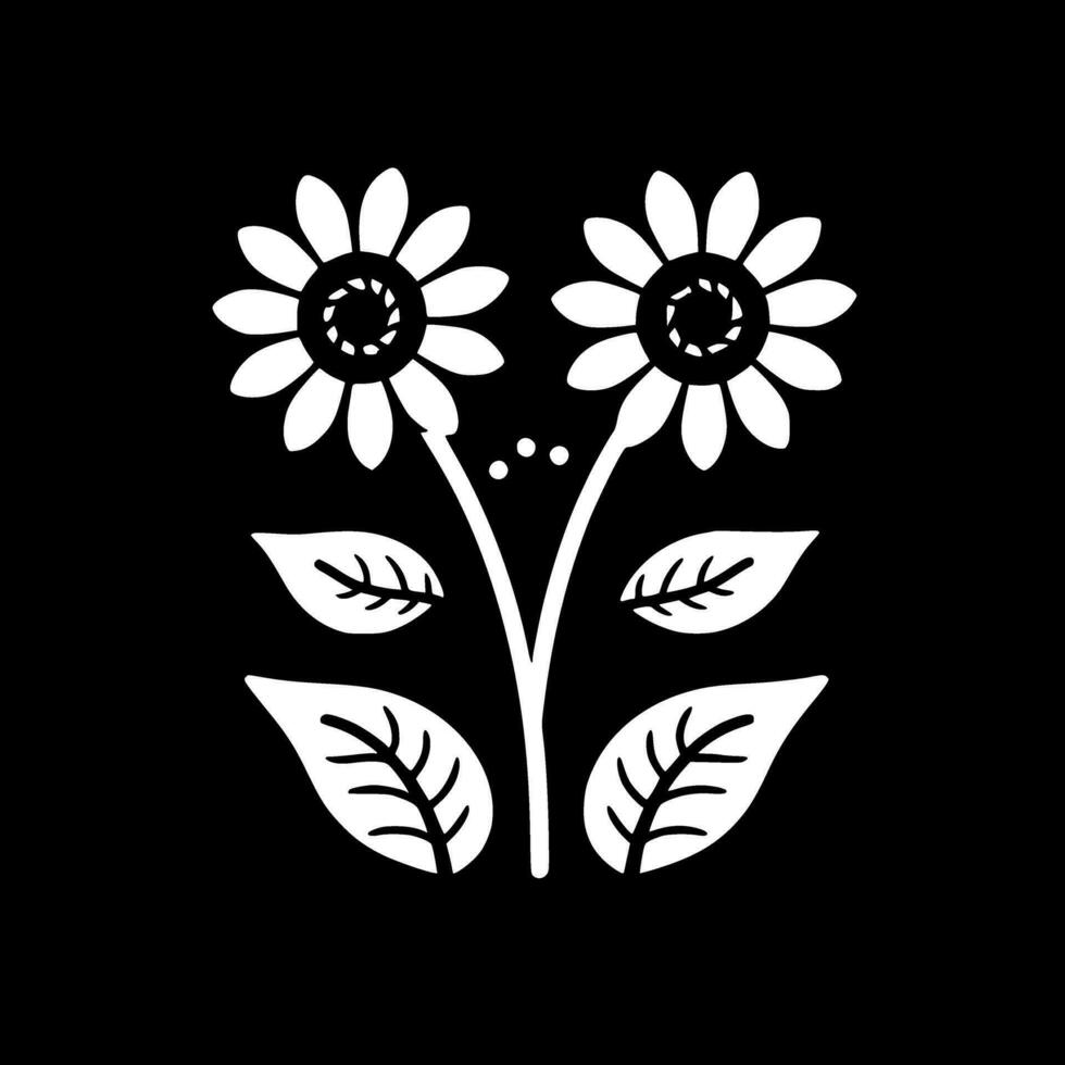 Flowers - Black and White Isolated Icon - Vector illustration