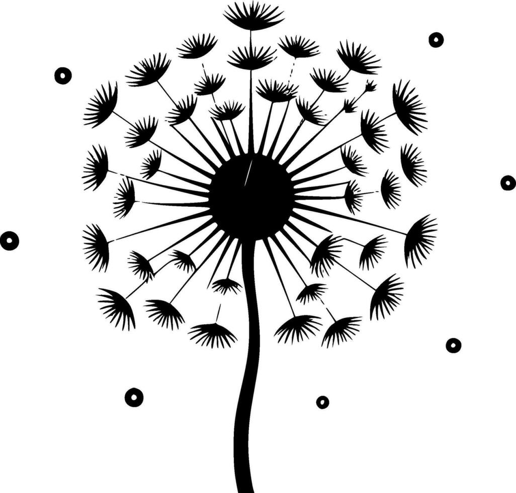 Dandelion, Black and White Vector illustration