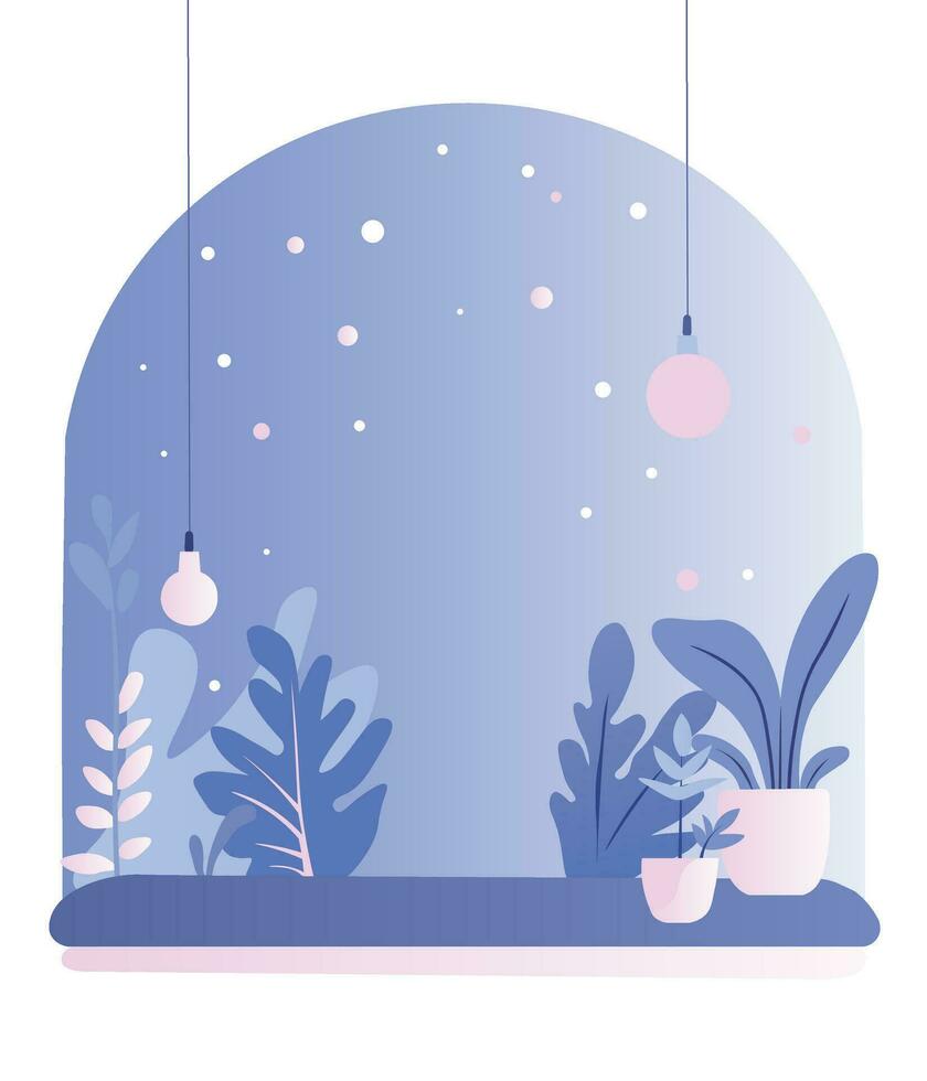 Blue and pink scene. Soft colors background with floral leaf, podium scene for promotion in cartoon style. vector