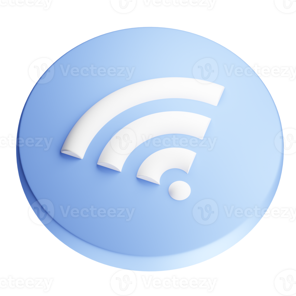 3D rendering of wifi icon circle. Transmission of communication signal in apartment and office network. Realistic PNG illustration isolated on transparent background