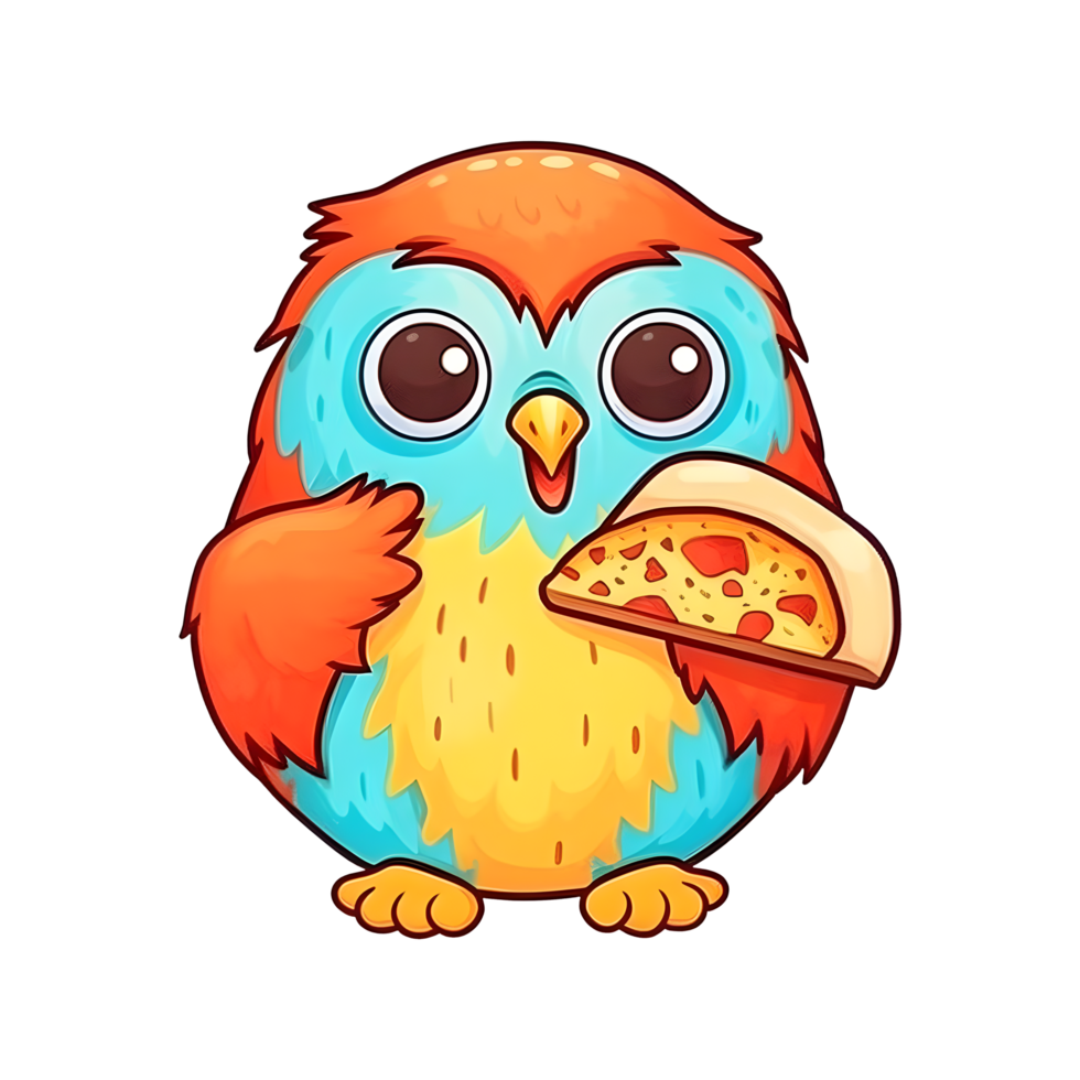 bunt Eule Baby Essen Pizza Illustration auf transparent Hintergrund png