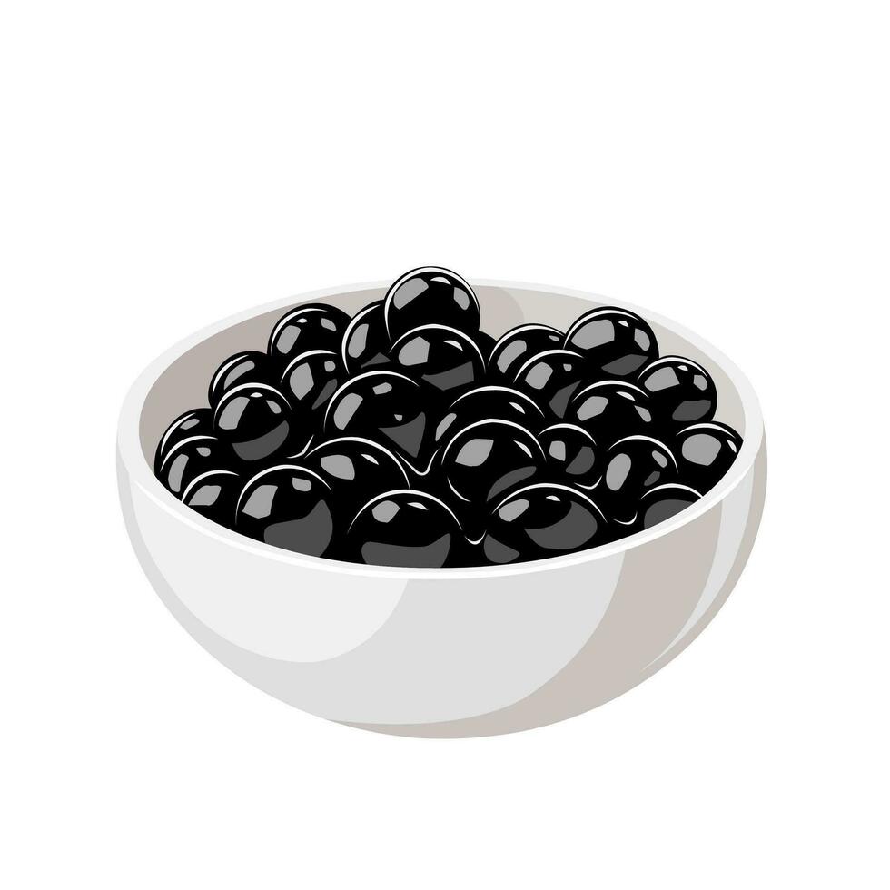 vector ilustración, negro tapioca perlas en un bol, para burbuja Leche té beber, aislado en blanco antecedentes.