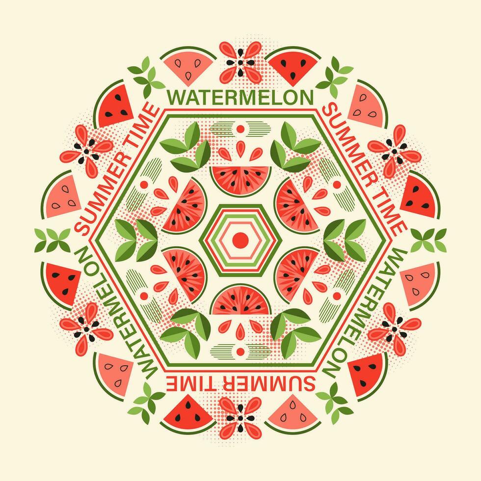 Circular watermelon ornament in geometric style vector