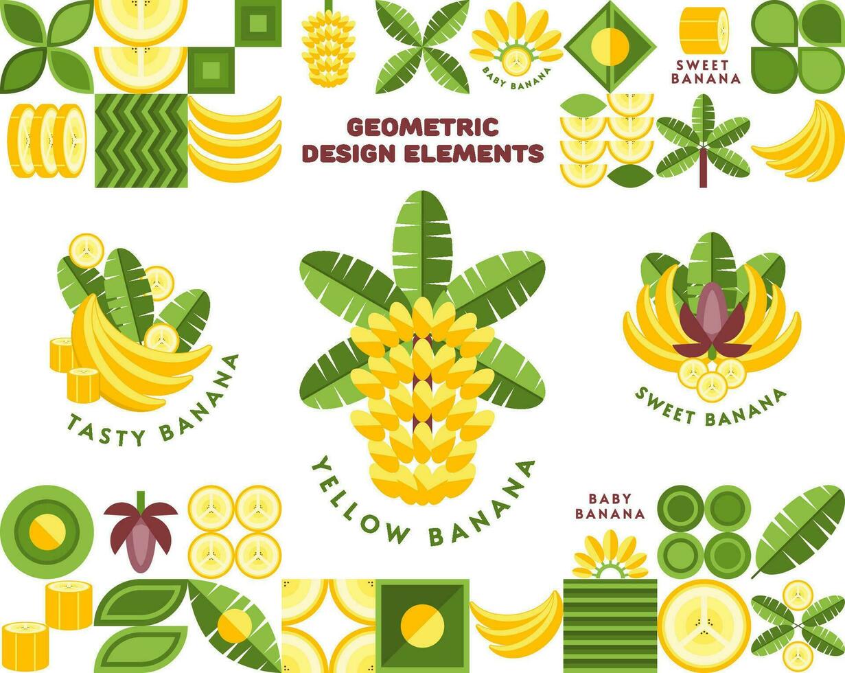 Banana design elements, logos in geometric style. vector