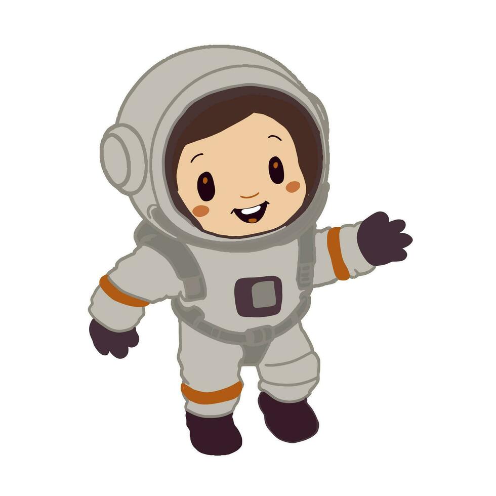 Cute boy wearing space suit isolated on white background. vector
