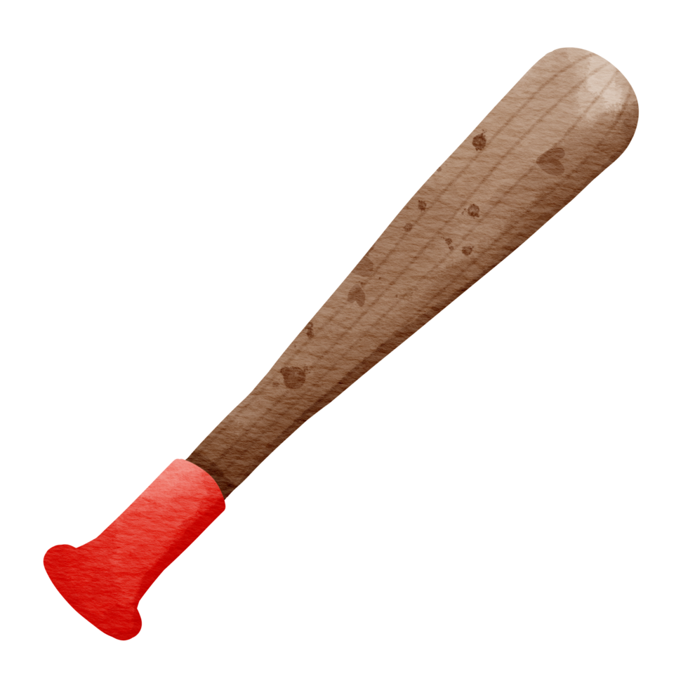 Isolated cute and colorful wood baseball bat in watercolor style and transparent background png