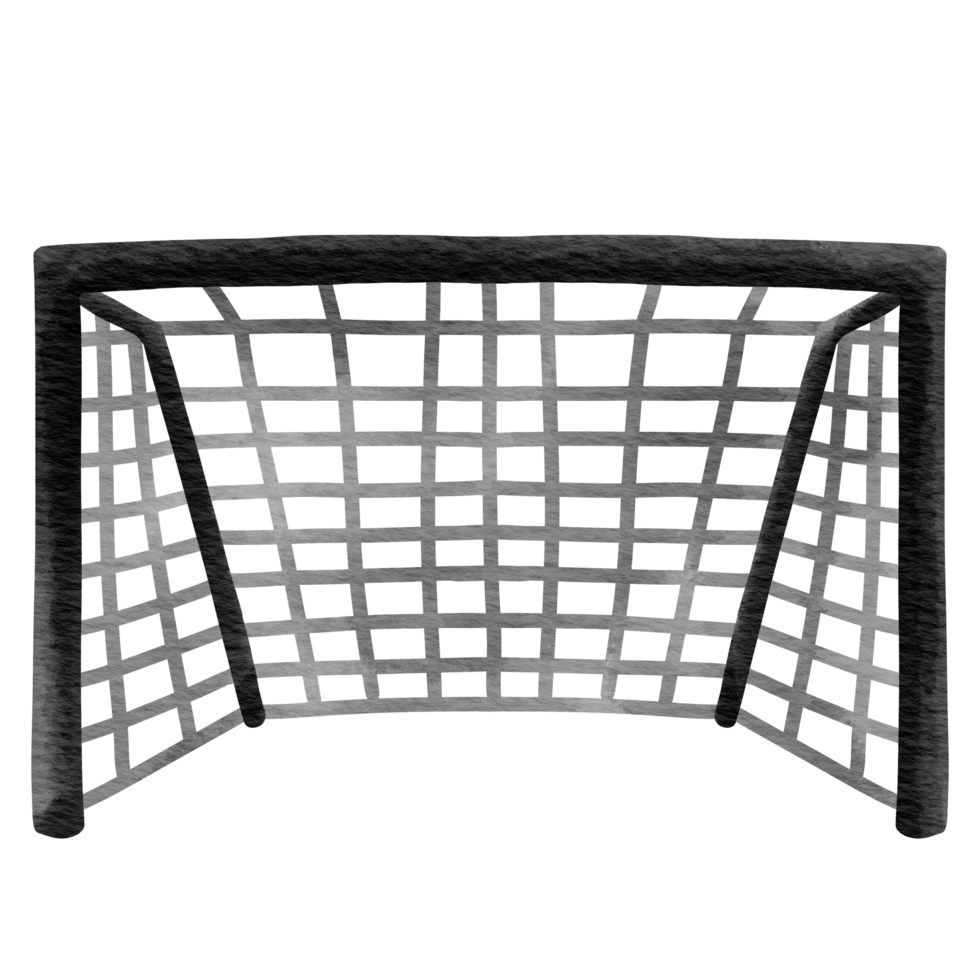 Isolated black football soccer goal net in watercolor style and transparent background png