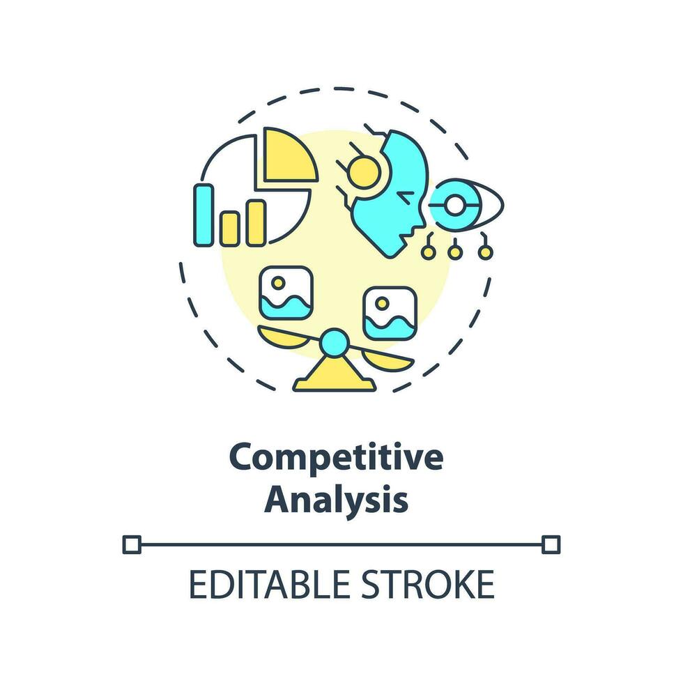 Editable competitive analysis icon concept, isolated vector, AI for SEO thin line illustration. vector