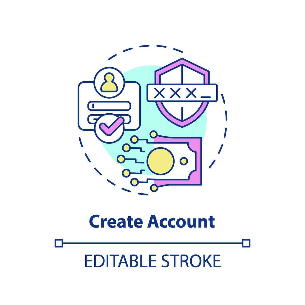 2D editable create account thin line icon concept, isolated vector, multicolor illustration representing digital currency. vector