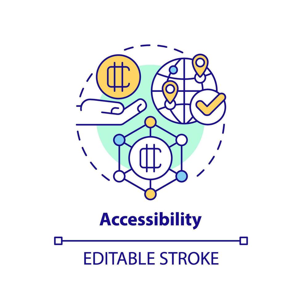 2D editable accessibility thin line icon concept, isolated vector, multicolor illustration representing digital currency. vector