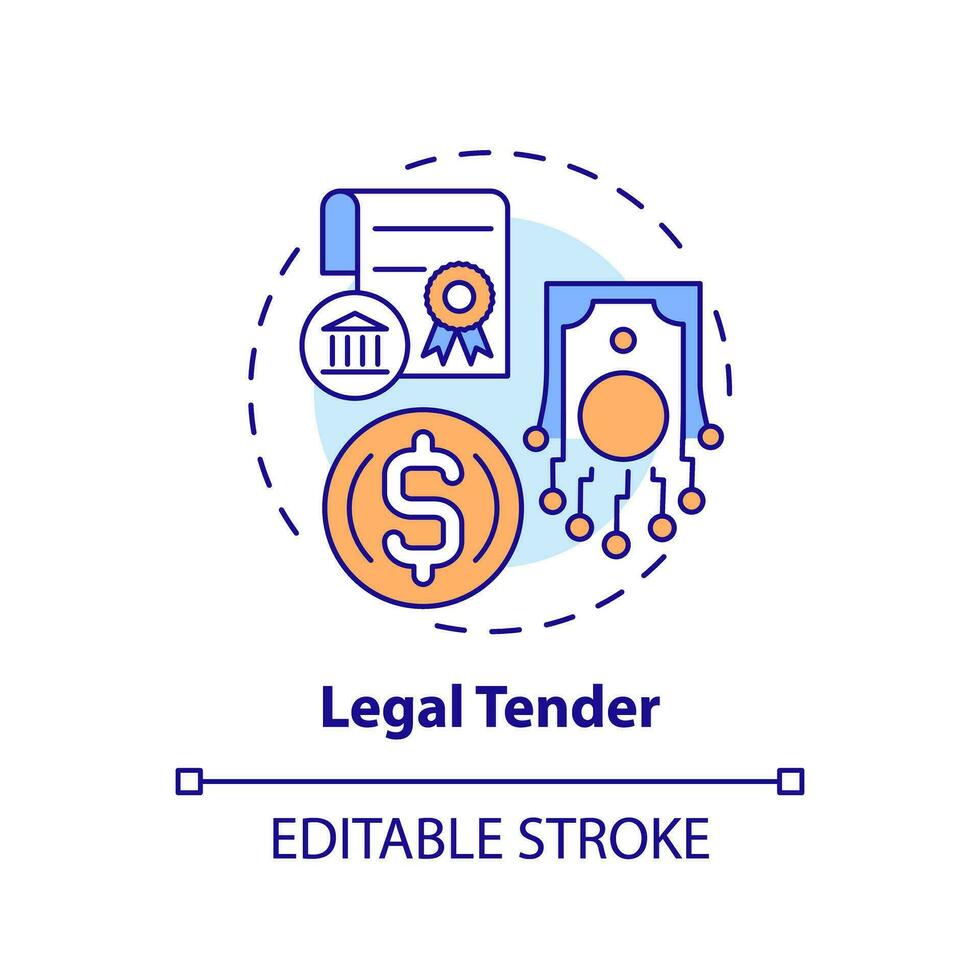 2D editable legal tender thin line icon concept, isolated vector, multicolor illustration