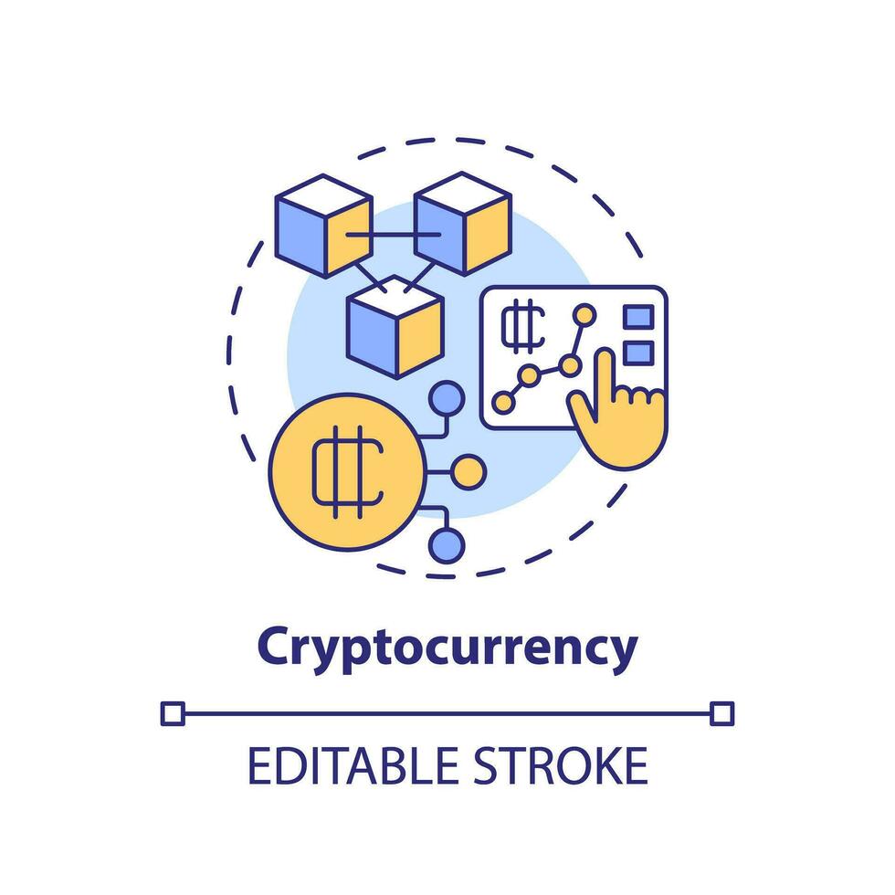 2D editable cryptocurrency thin line icon concept, isolated vector, multicolor illustration representing digital currency. vector