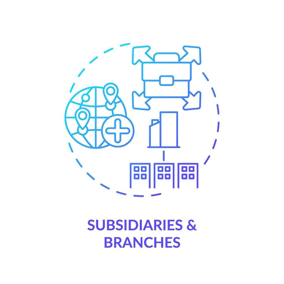 2D gradient subsidiaries and branches icon, isolated vector, foreign direct investment thin line illustration. vector