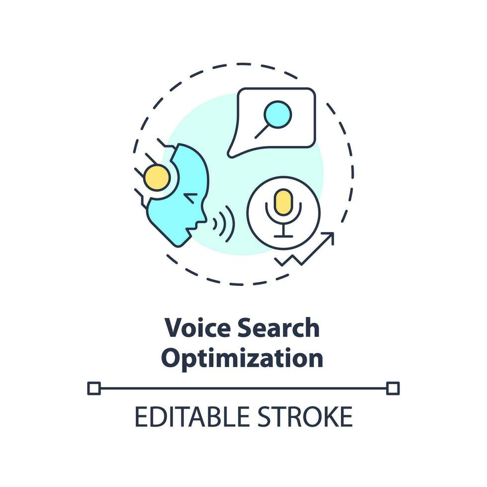 Editable voice search optimization icon concept, isolated vector, AI for SEO thin line illustration. vector